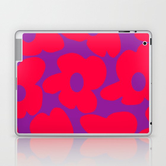 Large Retro Flowers Bright Red Petals on Purple Background #decor #society6 #buyart Laptop & iPad Skin
