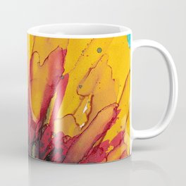 Flaming Flower Coffee Mug | Blue, Ink, Red, Flower, Painting, Bold, Abstract, Sunny, Warm, Bright 