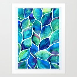 Blue-green Watercolor Leaves Art Print