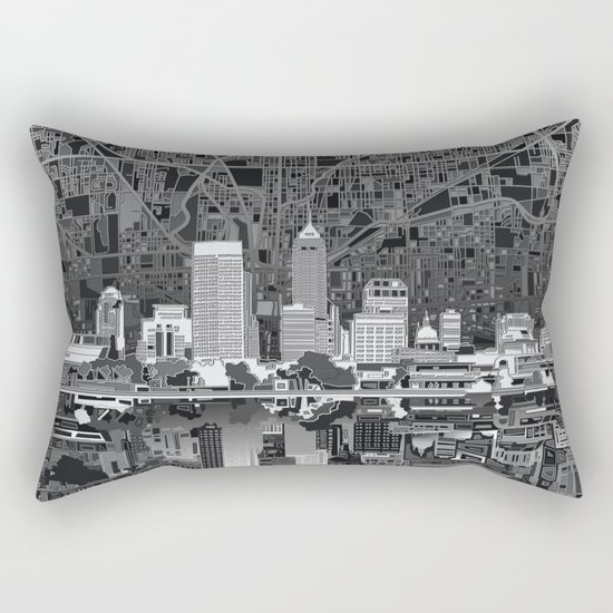 indianapolis city skyline black and white Rectangular Pillow