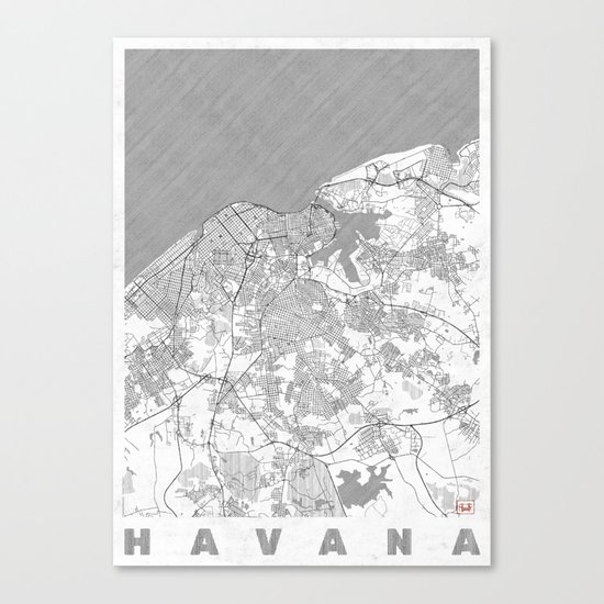 Havana Map Line Canvas Print