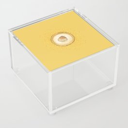 Watercolor Seashell Gold Circle Pendant on Sunshine Yellow Acrylic Box