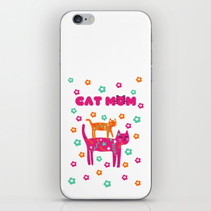 Cute colorful two kittens, flowers and phrase - cat mom iPhone Skin