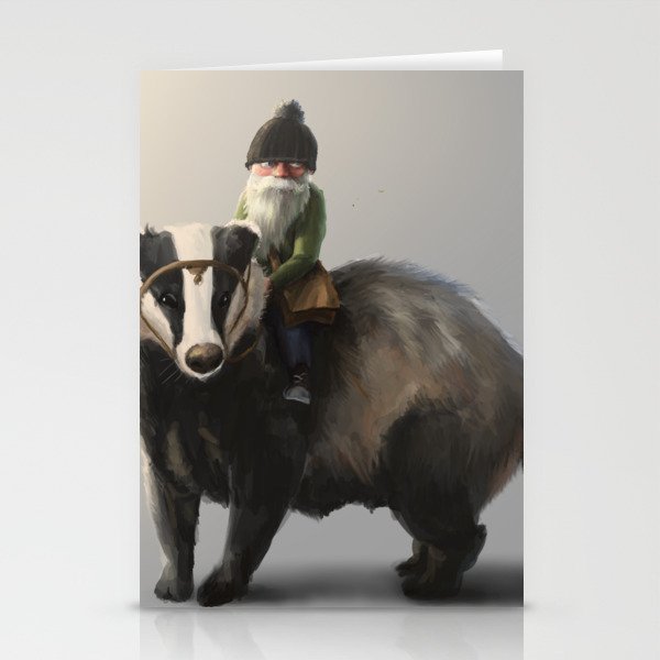 Gnome on Badger Stationery Cards