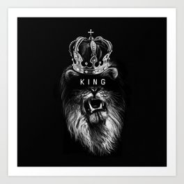Lion, Lionart, King, Animal, Black, Minimal, Interior, Black White,Wall art, Art Print,Trendy decor Art Print