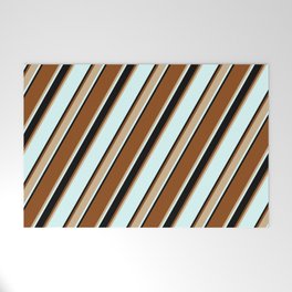 [ Thumbnail: Brown, Tan, Light Cyan & Black Colored Striped/Lined Pattern Welcome Mat ]