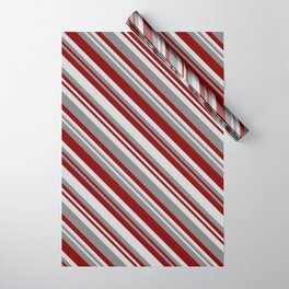 [ Thumbnail: Grey, Maroon, and Light Gray Colored Stripes Pattern Wrapping Paper ]