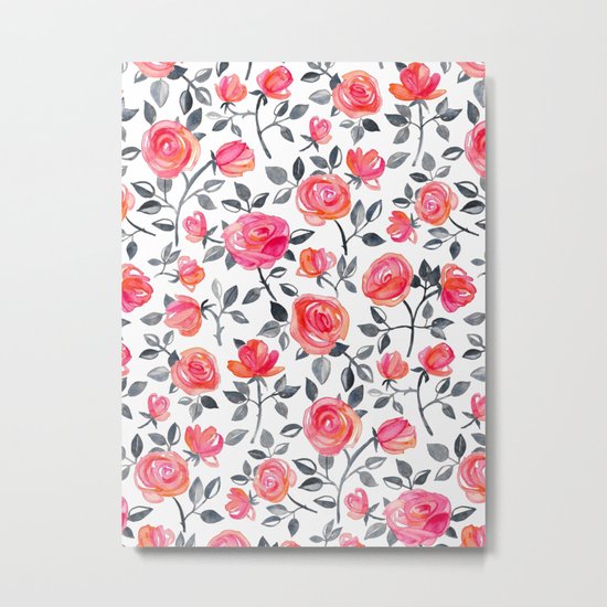 Roses on White - a watercolor floral pattern Metal Print
