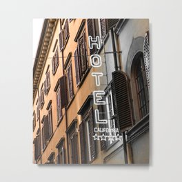 Hotel California // A Modern Artsy Style Graphic Photography of Neon Sign in Europe on Buildings Metal Print | Building Stone Alley, Simple Neutral Color, Girls And Guys Art, Medieval Amsterdam, Big Picture Pictures, Washed Out Eagles, Trendy Room Decor, Italy Italian Paris, Retro Vintage Trippy, City Street Streets 
