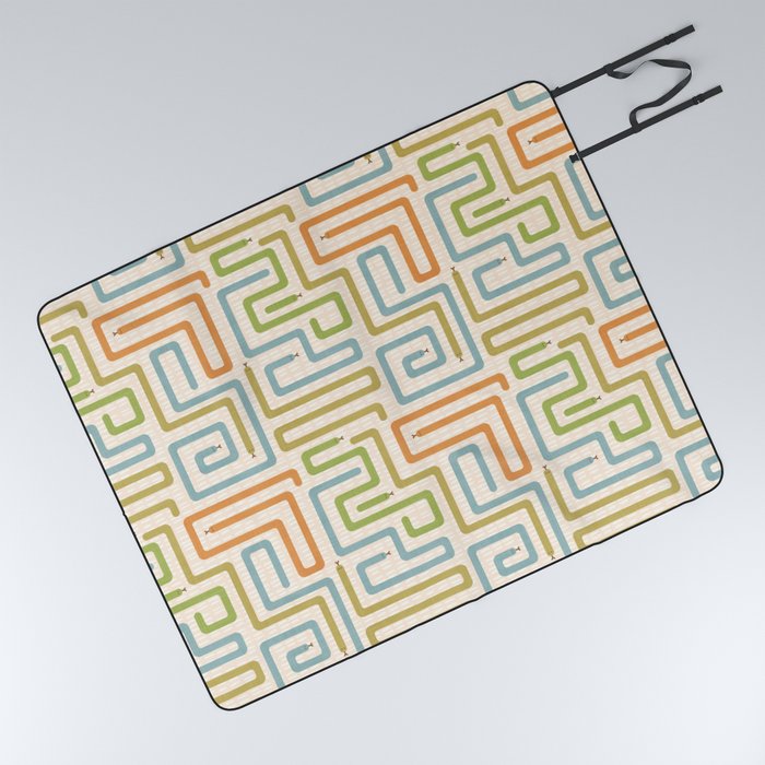 Retro Abstract Snake Maze Pattern  Picnic Blanket