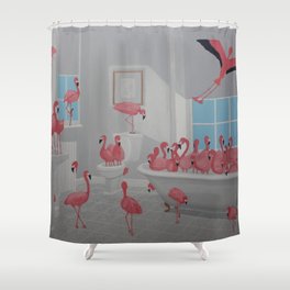 Flamingos In the Bathroom Shower Curtain