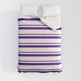 [ Thumbnail: Indigo and White Colored Lines Pattern Comforter ]