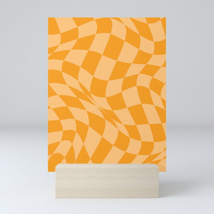 Warped Checkered Pattern in Summer Golden Orange Mini Art Print