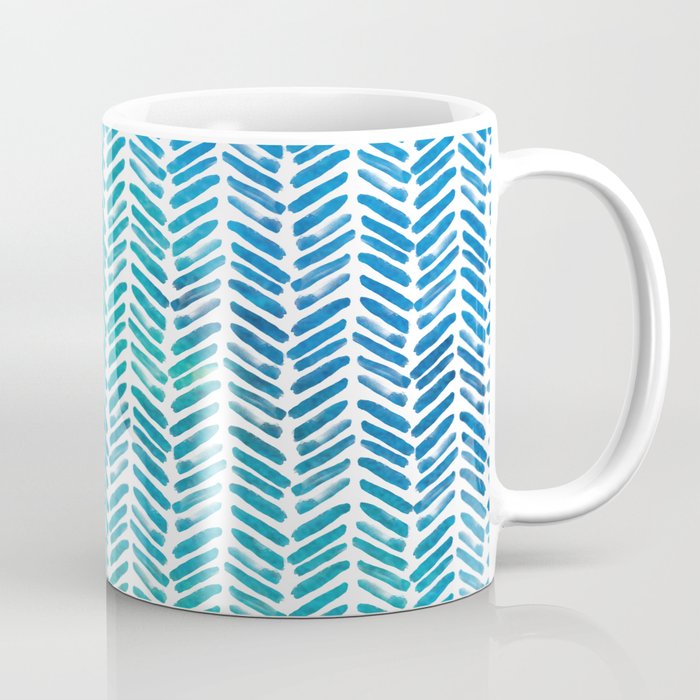 Handpainted Herringbone Chevron pattern - small - teal watercolor on white Coffee Mug