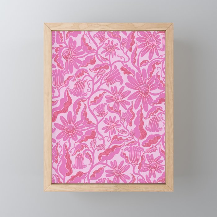 Monochrome Florals Pink Framed Mini Art Print