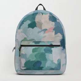 Mint Green Sky Blue Teal Blush Pink Abstract Nature Flower Wall Art, Spring Blossom Painting Backpack