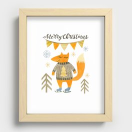 Watercolor Merry Christmas. Greeting card. Recessed Framed Print