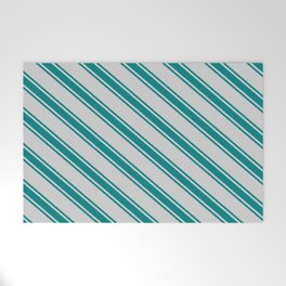 [ Thumbnail: Light Grey and Teal Colored Lined Pattern Welcome Mat ]