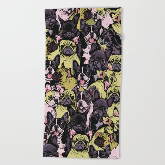 Social French Bulldog Beach Towel