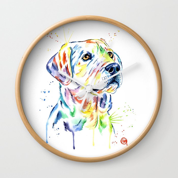 Yellow Lab Colorful Watercolor Painting Puppy Star Wall Clock By