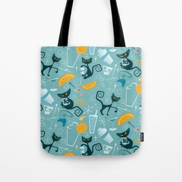 Mid century modern atomic style cats and cocktails Tote Bag