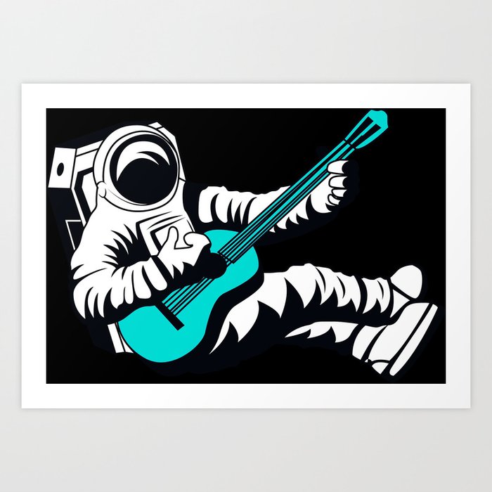 E Astronaut Playing Blue Guitar Music Art Design Decor Gift Blue Guitar Music Art Design Decor Gift