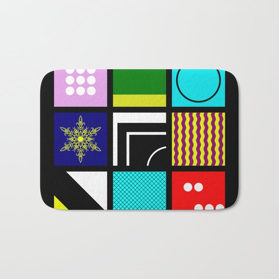 Eclectic 1 - Random collage of 9 bold colourful patterns in an abstract style Bath Mat