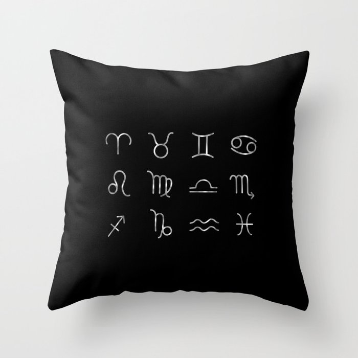 Zodiac constellations symbols in silver Throw Pillow