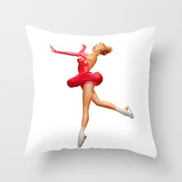 Dancer Pin Up With Red Skirt in Ice Skates Throw Pillow