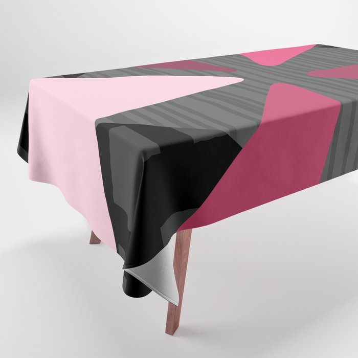 Mid Century Modern ‘Petals’ Art Black Pink Tablecloth