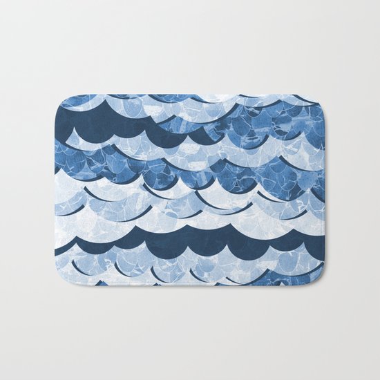 Abstract Blue Sea Waves Design Bath Mat