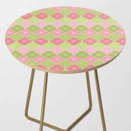 Pink Green Atomic Age Starburst Check Side Table