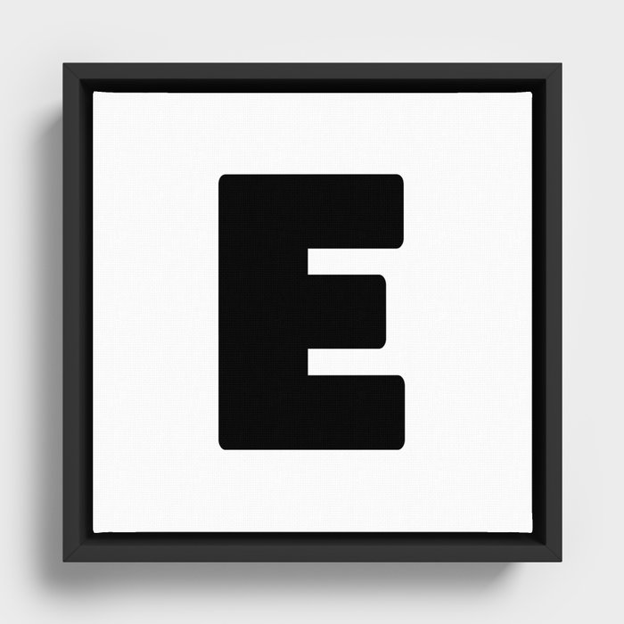 E (Black & White Letter) Framed Canvas