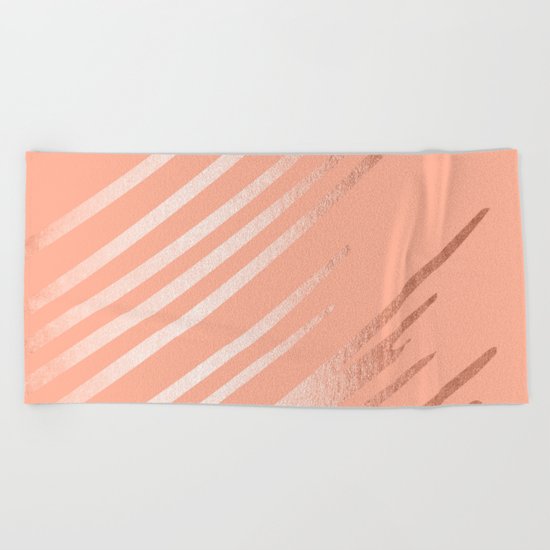 Sweet Life Swipes Peach Coral Shimmer Beach Towel