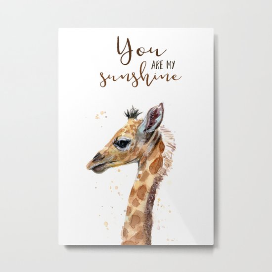 You Are My Sunshine Giraffe Nursery Animals Watercolor Art Metal Print