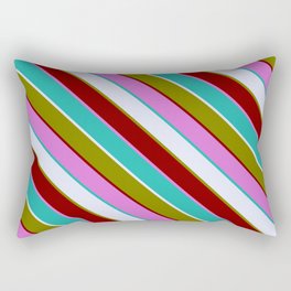 [ Thumbnail: Eyecatching Lavender, Green, Maroon, Orchid & Light Sea Green Colored Pattern of Stripes Rectangular Pillow ]