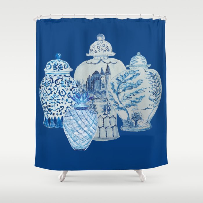 4 Four 4 Blue and White Ginger Jars  Shower Curtain