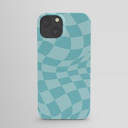Warped Checkered Pattern in Aqua Blue, Wavy Checkerboard iPhone Case