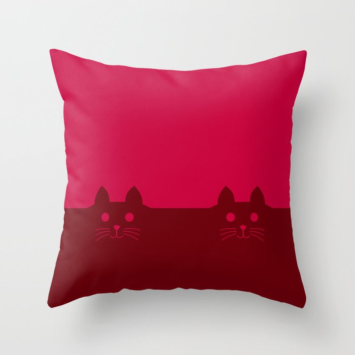 Meow Cat Red Pink Throw Pillow