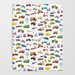 Little Boy Things That Move Vehicle Cars Pattern for Kids Poster