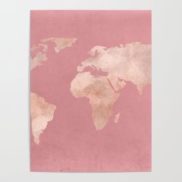 Rosegold World Map Sans Type Poster