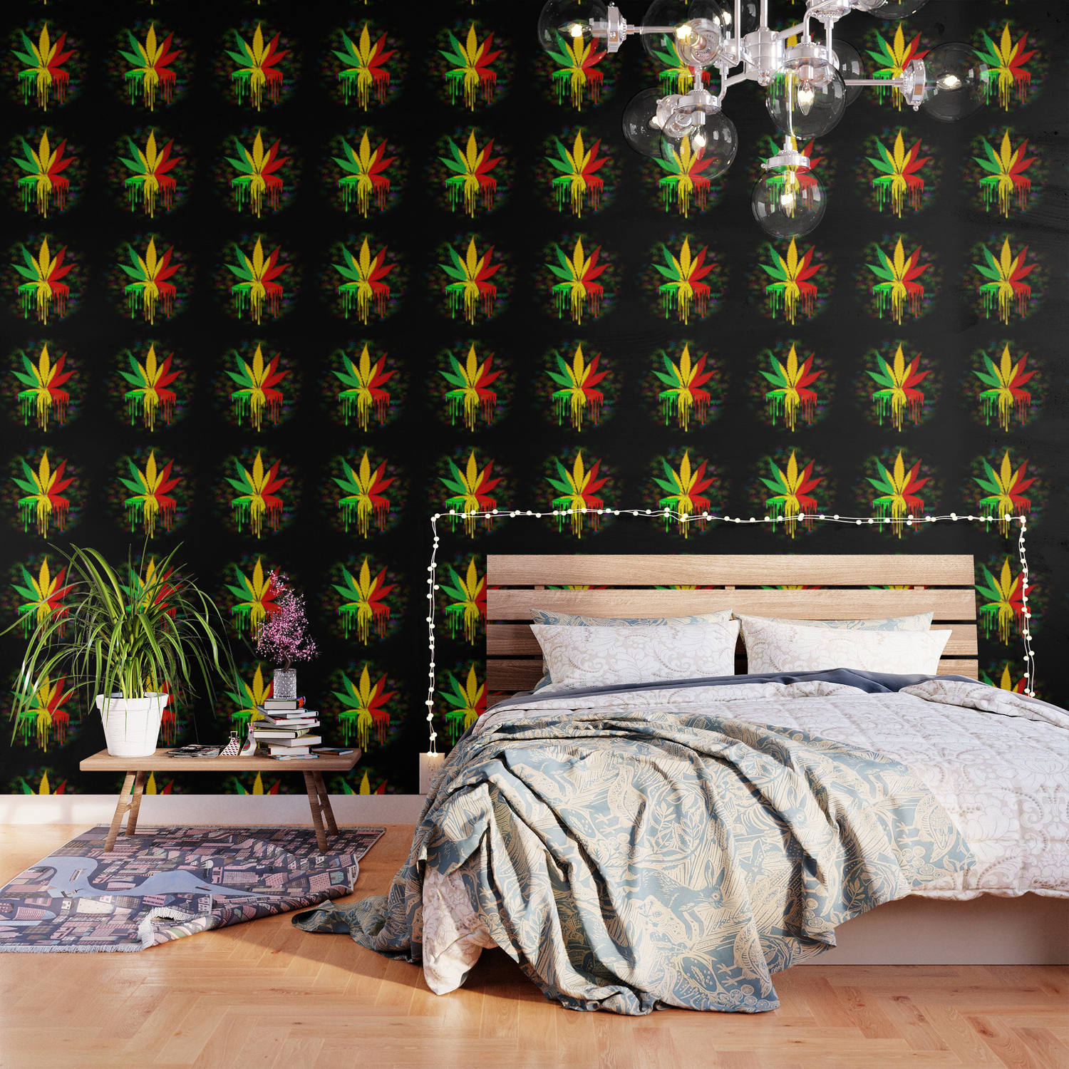 Marijuana Leaf Rasta Colors Dripping Paint Wallpaper By