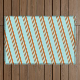 [ Thumbnail: Turquoise and Chocolate Colored Striped/Lined Pattern Outdoor Rug ]
