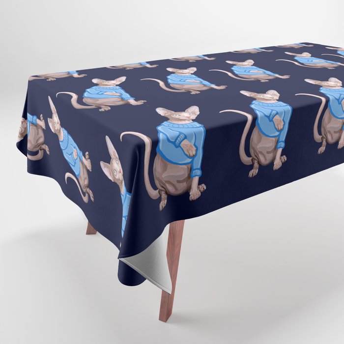 Cute Sphynx Cat with Blue Knit Sweater  Tablecloth