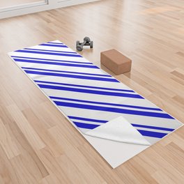 [ Thumbnail: Blue & White Colored Striped Pattern Yoga Towel ]