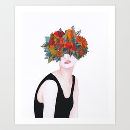 Woman in flowers, watercolor 3 Art Print