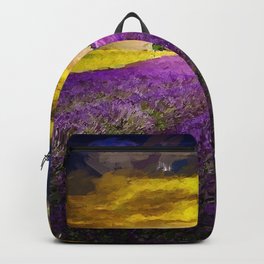 Lavender Fields Under a Golden Sunset Twilight landscape painting Backpack