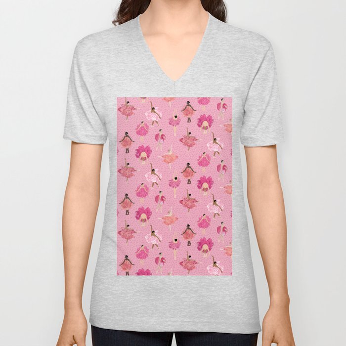 Dance of the Peony flowers - pink background V Neck T Shirt