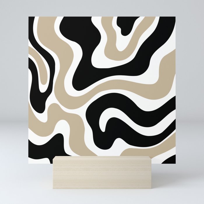 Warped Swirl Marble Pattern (black/white/tan) Mini Art Print