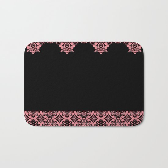 Retro .Vintage . Pink lace on a black background . Bath Mat
